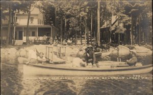 Belgrade Lakes ME Jamaica Point Camps Main Camp & Boat c1915 RPPC