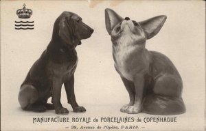 Porcelain Dog Statues Blood Hound Porcelaines de Copenhague c1910 RPPC Paris