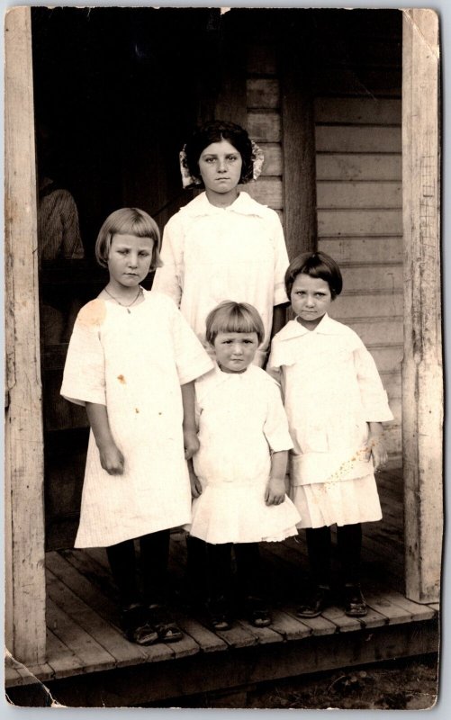 Jessie 12, Hazel 8, Ethel 6, Mable 2 months Children Photograph RPPC Postcard