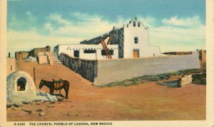 The Church, Pueblo Of Laguna, New Mexico Vintage Fred Harvey Postcard