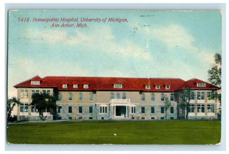 c.1910 Homeopathic Hospital, University Of Michigan, Ann Arbor, MI. Postcard F74