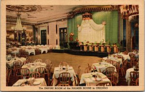 Vtg 1950s Empire Room at Palmer House Hotel Chicago Illinois IL Linen Postcard