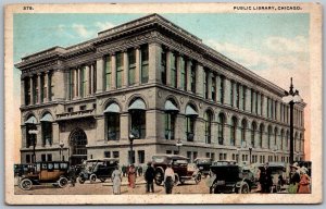 Chicago Illinois 1920 Postcard Public Library Cars