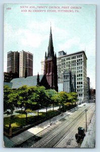 Pittsburgh Pennsylvania PA Postcard Sixth Ave. Trinity Church First Church c1910