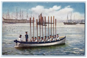 c1910 Boats Crew Peak Oaks Heart of Oaks Oilette Tuck Art Antique Postcard