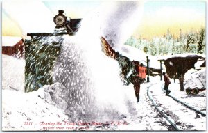 VINTAGE POSTCARD ROTARY SNOW PLOW CLEARING THE RAIL TRACK AT OGDEN UTAH S.P.P.R.