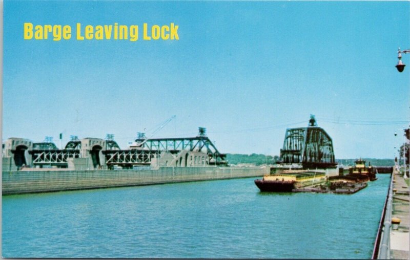 Davenport IA Barge Leaving Lock Government Bridge Dam No 15 Unused Postcard H21