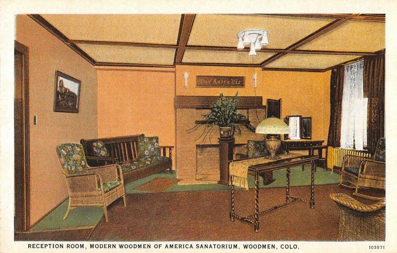 Reception Room of Modern Woodmen of America Sanatorium Colorado Postcard (T3634) 