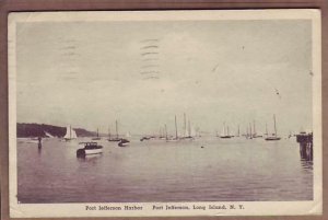 Port Jefferson Harbor Long Island NY Harbor Albertype postmarked 1945 Port Jeffe