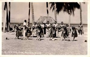 RPPC Hula Girls, Hawaii Leis Oceanside Beach Hut Photo Vintage Postcard G02