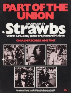 The Strawbs Part Of The Union 1970s Sheet Music