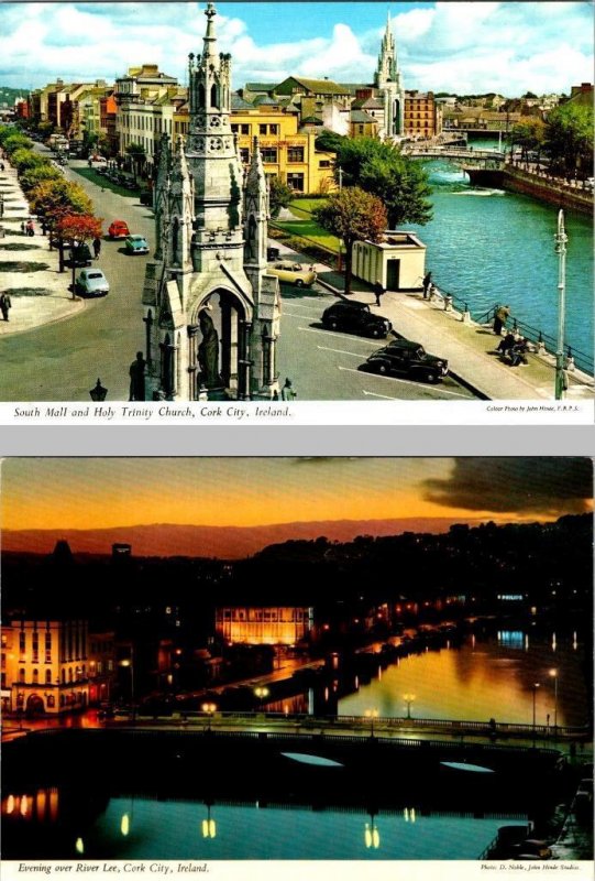 2~4X6 Postcards Cork City Ireland SOUTH MALL~HOLY TRINITY CHURCH~RIVER LEE/Night