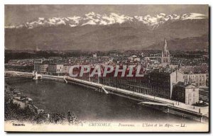 Old Postcard Panorama Grenoble Isere and the Alps