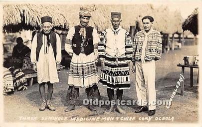 Three Seminole Medicine Men & Chief Cory Oceola Seminole Indians, Florida USA...