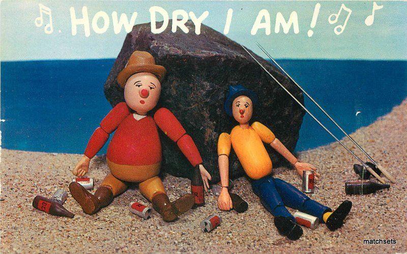 Colorpicture 1950s Drunk Doll Fisherman Humor Music postcard 9296