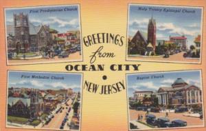New Jersey Greetings From Ocean City Showing Churches 1955