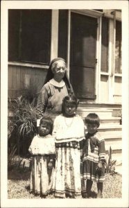 Florida Seminole Native Americana Nun  Children c1940s Real Photo Postcard