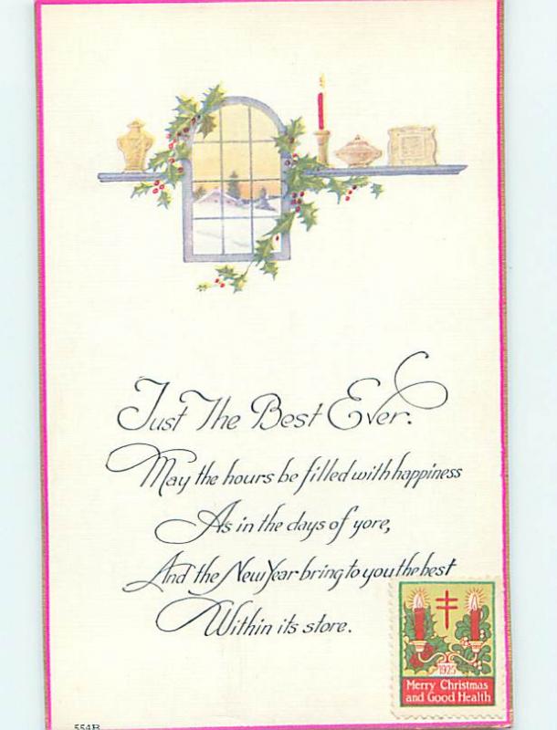 1925 Christmas SEAL STAMP ON NEW YEAR POSTCARD HQ7977