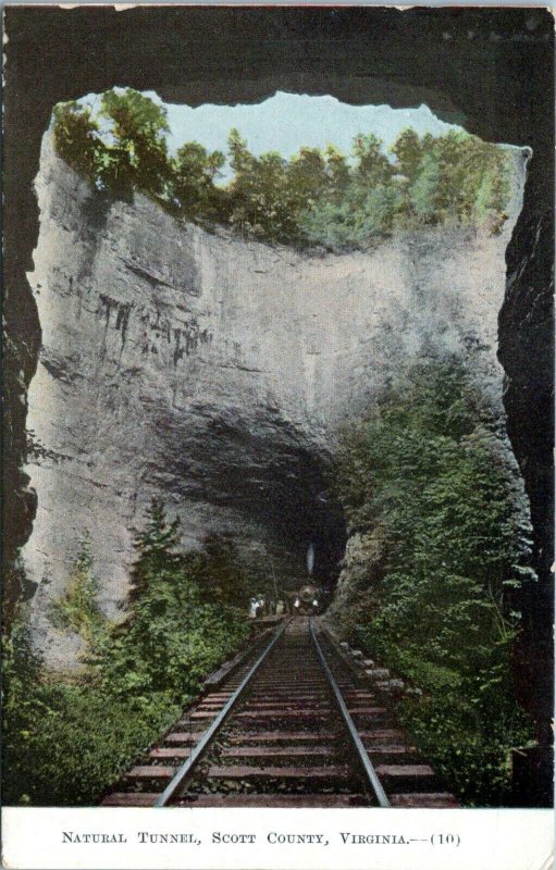 1910 NATURAL TUNNEL Scott County Virginia Train Tracks Railroad Bell Postcard ET