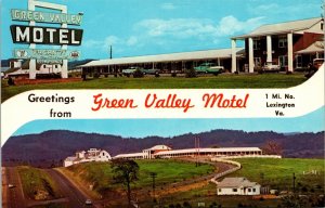 Greetings from Green Valley Motel Lexington Virginia Banner Postcard