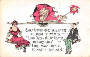 Romance Greetings Sarah Grundy Scale  Jester Clown Vintage Postcard AA52192