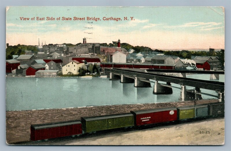 CARTHAGE NY EAST SIDE OF STATE BRIDGE ANTIQUE POSTCARD