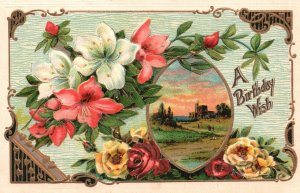 Vintage Postcard A Birthday Wish Colorful Flower Natal Day Special Greetings
