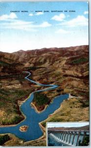 SANTIAGO de CUBA   Charco Mono  MONO DAM  Birdseye ca 1940s Linen    Postcard