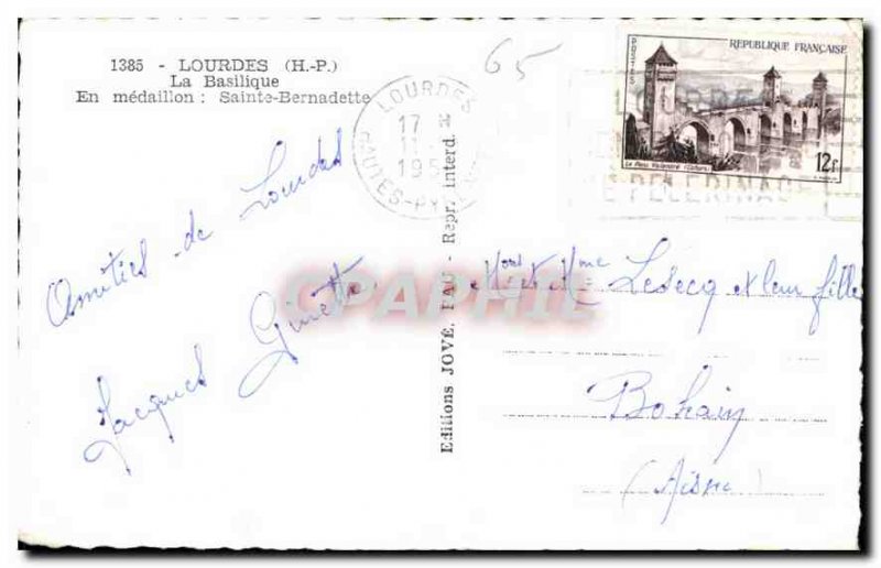 Old Postcard Lourdes H P medallion in the Basilica Saint Bernadette Sheep