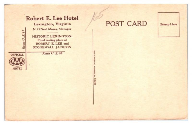 Robert E. Lee Hotel, Lexington, VA Postcard