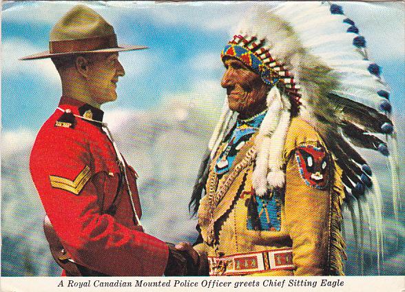 Royal Canadian Mounted Police Officer Greeting Indian Chief Sitting Eagle