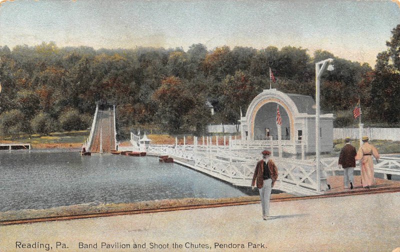 Band Pavilion Water Chutes Pendora Park Reading Pennsylvania 1908 postcard