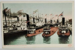 Michigan Blockade of Boats Flags Sault Ste Marie Detroit Publishing Postcard T12