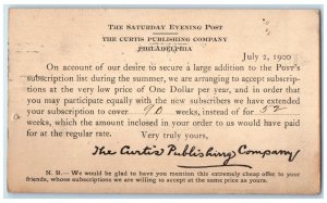 1900 Saturday Evening Post Curtis Publishing Co. Philadelphia PA Postal Card