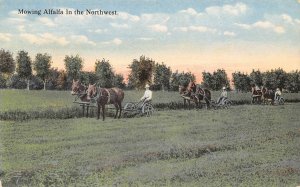 Mowing Alfalfa Hay Farming Pacific Northwest 1910c postcard