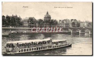 Paris Postcard Old Bridge and Institute of Arts (barge boat boat ship)