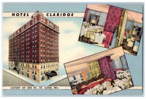 St. Louis Missouri MO Postcard Hotel Claridge Exterior Dining Room Scene c1940s