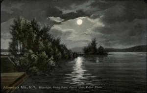 Adirondack Mountains New York NY Rocky Point by Moonlight c1910 Vintage Postcard