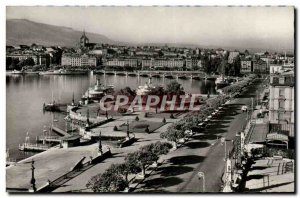 Modern Postcard Geneva Quai du Mont Blanc View and On the Town