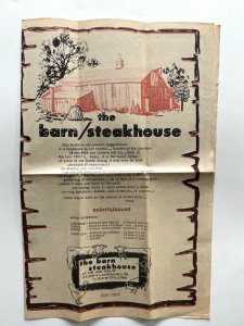 Vintage 70s The Barn Steakhouse Old Mystic CT Paper Dinner Menu