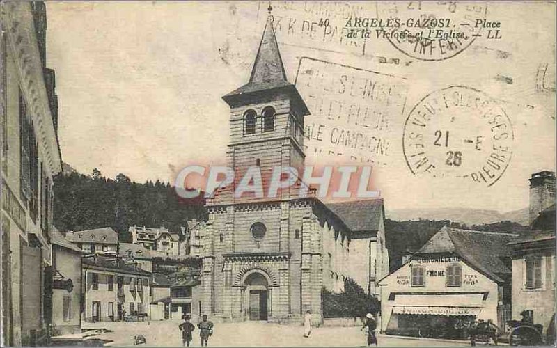 Postcard Argeles Gazost Old Victory Square and the Church