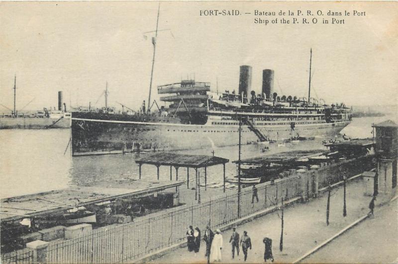 Egypt Port Said ship of the P. R. O. in port postcard