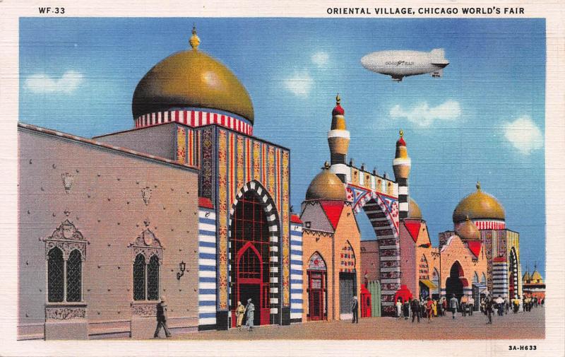 Oriental Village, Chicago World's Fair 1933, Linen Postcard, Unused