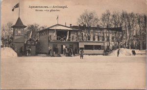 Russia Archangel La Glissoire Ice Skating Vintage Postcard C126