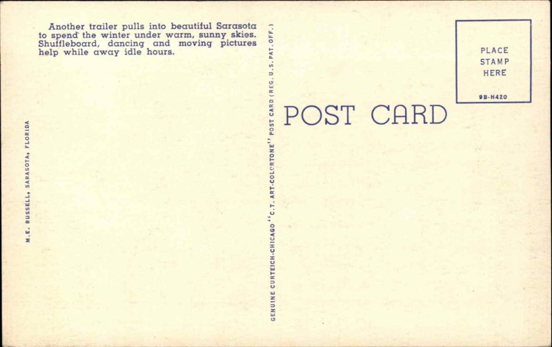 Sarasota Florida FL Trailer Park Rec Center Airstream Trailers Linen Postcard 