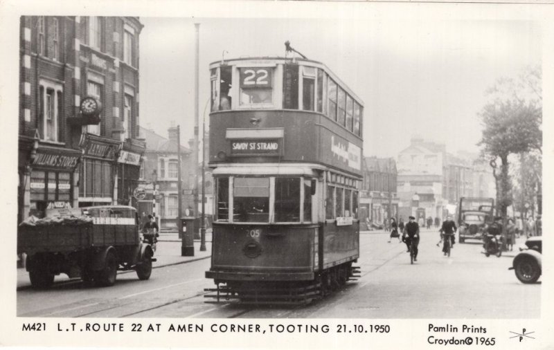 LT Route 22 Bus at Amen Corner Tooting London Real Photo Postcard