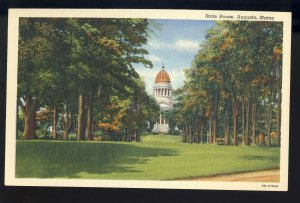 Augusta, Maine/ME Postcard, State House View Through Trees In Bloom