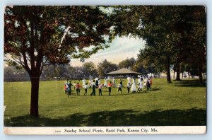 1910 Kansas City Missouri Postcard Sunday School Picnic Budd Park Kids Playing