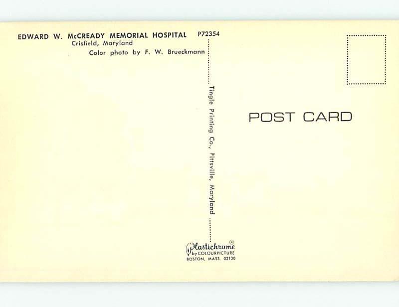 Unused Pre-1980 HOSPITAL SCENE Crisfield On Chesapeake Bay Maryland MD W2570