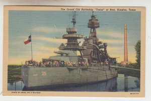 P2376, vintage postcard the old grand navy battleship texas at rest houston TX